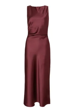 Quiz Dark Red Satin Ruched Midaxi Dress Berry Clearance