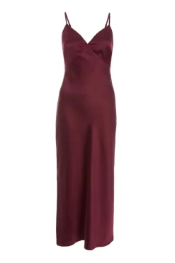Quiz Dark Red Satin Slip Style Midaxi Dress
