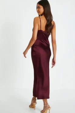 Quiz Dark Red Satin Slip Style Midaxi Dress