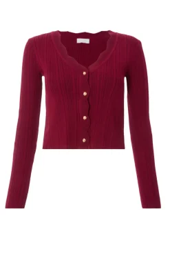 Quiz Dark Red Scallop Trim Cardigan Berry Clearance