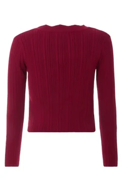 Quiz Dark Red Scallop Trim Cardigan Berry Clearance