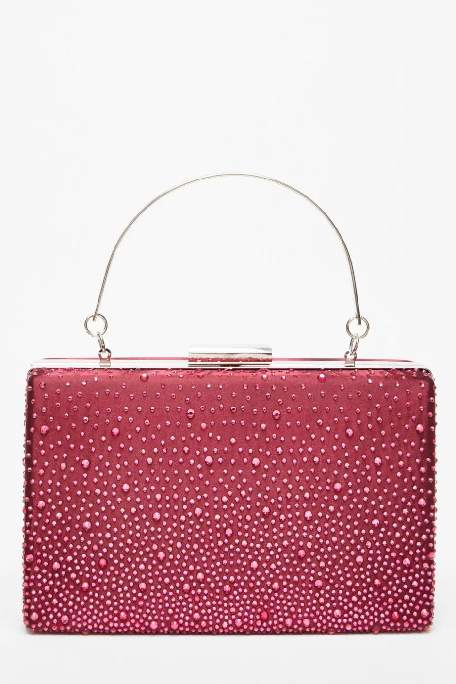 Quiz Dark Red Scattered Diamante Box Bag Outlet