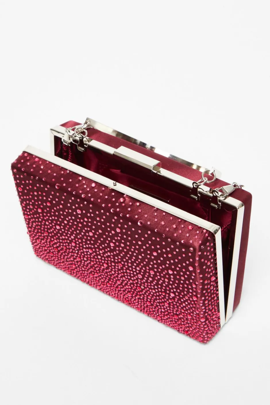Quiz Dark Red Scattered Diamante Box Bag Outlet