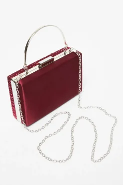 Quiz Dark Red Scattered Diamante Box Bag Outlet