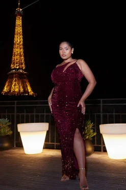 Quiz Dark Red Sequin Maxi Dress Berry Sale