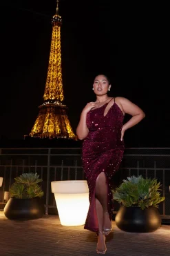 Quiz Dark Red Sequin Maxi Dress Berry Sale