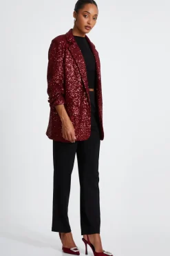 Quiz Dark Red Sequin Ruched Blazer Outlet