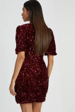 Quiz Dark Red Sequin Wrap Mini Dress New