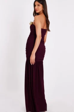 Quiz Dark Red Strapless Corsage Maxi Dress Hot