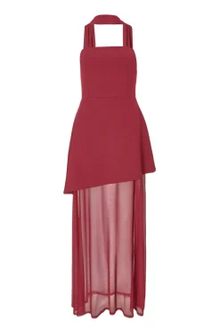 Quiz Dark Red Strapless Mesh Hem Maxi Dress Wine Clearance
