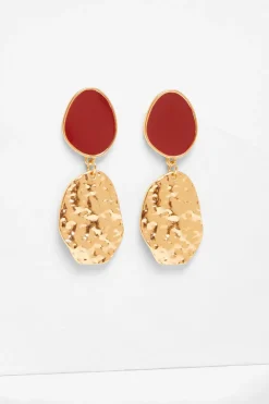 Quiz Dark Red Textured Drop Earrings Berry Discount