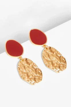 Quiz Dark Red Textured Drop Earrings Berry Discount