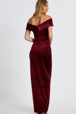 Quiz Dark Red Velvet Bardot Maxi Dress Best