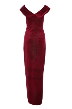 Quiz Dark Red Velvet Bardot Maxi Dress Best