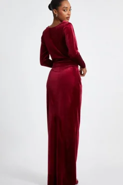 Quiz Dark Red Velvet Cowl Neck Maxi Dress Clearance