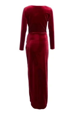 Quiz Dark Red Velvet Cowl Neck Maxi Dress Clearance