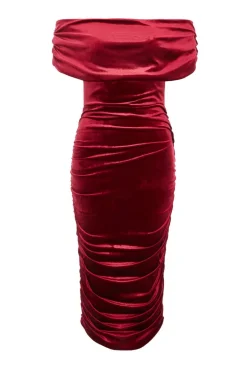 Quiz Dark Red Velvet Ruched Midi Dress Online