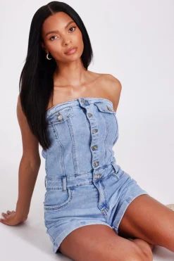 Quiz Denim Bandeau Playsuit