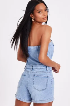 Quiz Denim Bandeau Playsuit