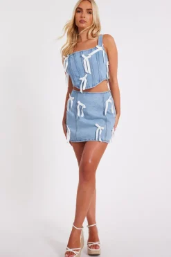 Quiz Denim Bow Detail Corset Top Hot