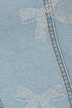 Quiz Denim Bow Embellished Crop Top New
