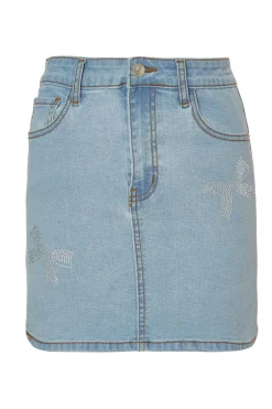 Quiz Denim Bow Embellished Skirt New
