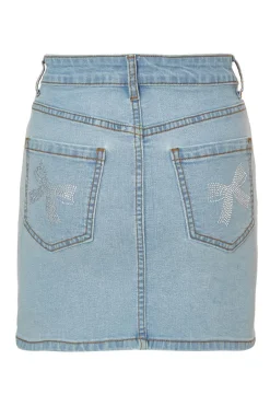 Quiz Denim Bow Embellished Skirt New