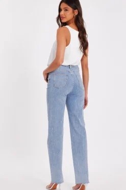 Quiz Denim Diamante Stripe Jeans Sale