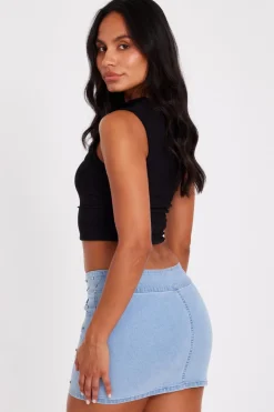 Quiz Denim Embellished Skirt Hot