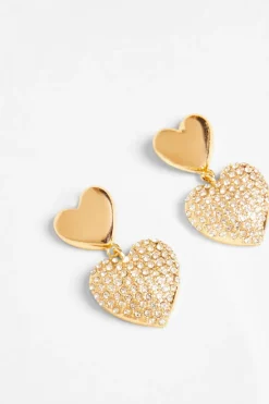 Quiz Diamante Double Heart Drop Earrings New
