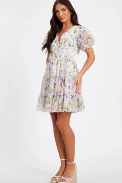 Quiz Floral Chiffon Frill Mini Dress Hot