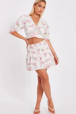 Quiz Floral Tiered Mini Skirt Discount