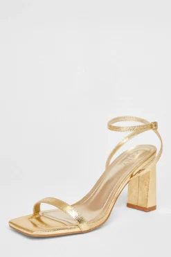 Quiz Barely There Block Heels Gold New