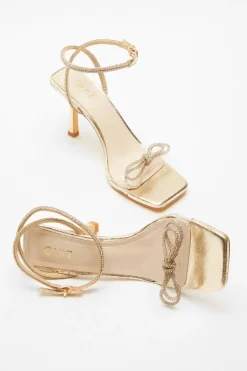 Quiz Gold Bow Heeled Sandals Online