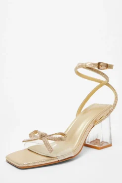 Quiz Gold Bow Heeled Sandals Outlet