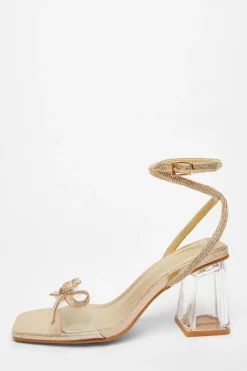 Quiz Gold Bow Heeled Sandals Outlet