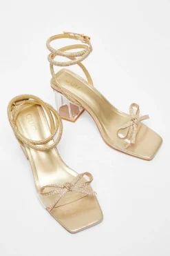 Quiz Gold Bow Heeled Sandals Outlet
