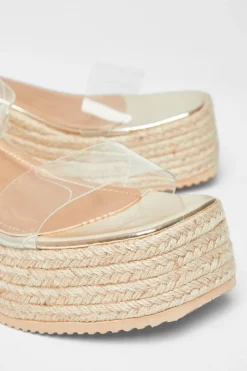 Quiz Clear Strap Wedges Gold Discount