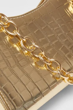 Quiz Croc Chain Strap Bag Gold New