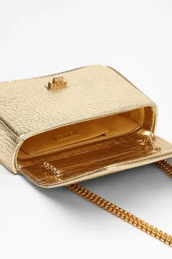 Quiz Gold Crocodile Print Cross Body Bag Clearance