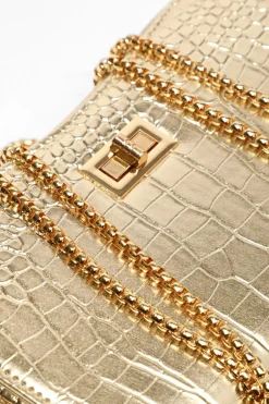 Quiz Gold Crocodile Print Cross Body Bag Clearance