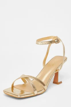 Quiz Cross Strap Flared Heel Gold Sale