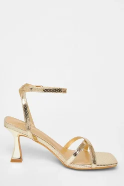 Quiz Cross Strap Flared Heel Gold Sale