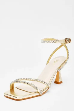 Quiz Diamante Asymmetric Heeled Sandals Gold