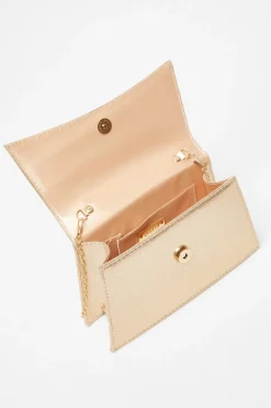 Quiz Diamante Bow Bag Gold Clearance