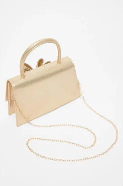 Quiz Diamante Bow Bag Gold Clearance