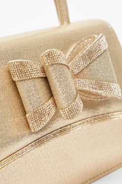 Quiz Diamante Bow Bag Gold Clearance
