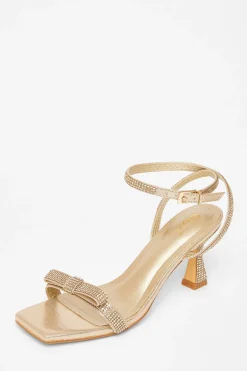 Quiz Diamante Bow Front Heels Gold New