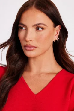 Quiz Diamante Bow Stud Earrings Gold Sale