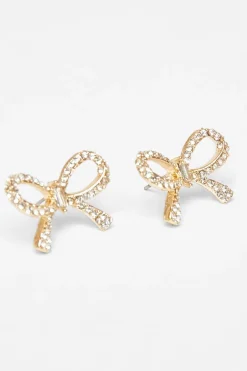 Quiz Diamante Bow Stud Earrings Gold Sale
